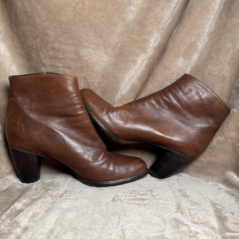 Stuart Weitzman Ankle Boot Block Heel Cognac Brow… - image 5